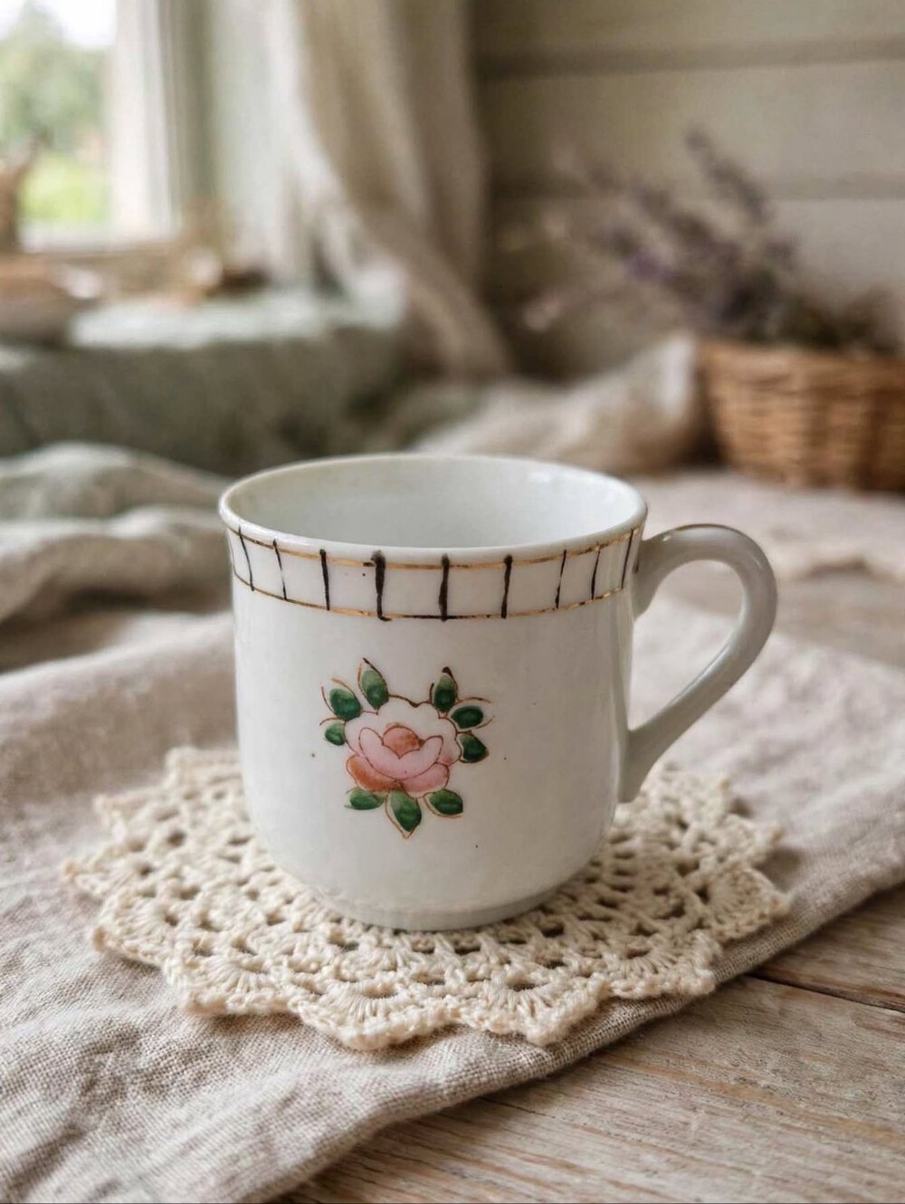 Vintage Miniature Porcelain Teacup | Pink Rose & Gold Trim | 2" Tall